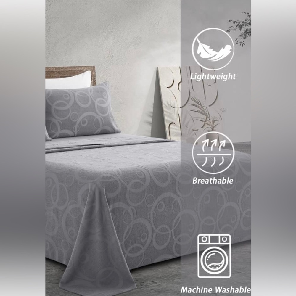 Bedding Set, Lightweight and Ultral Soft Tufted Bed Sheet  Grey  Twin-L 3 Pieces
